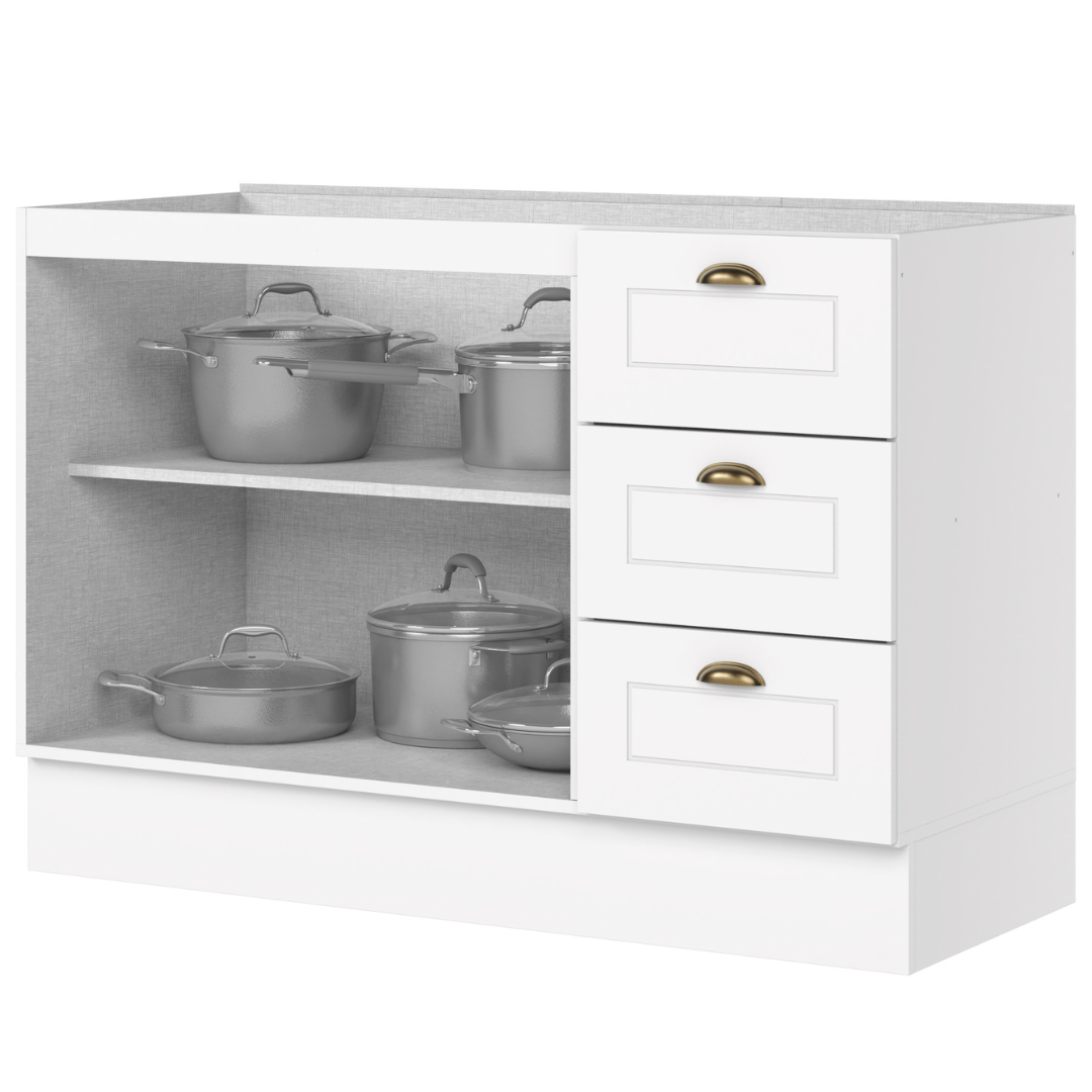 Balcão de Cozinha Americana Henn 100% MDF 2 Portas 3 Gavetas 120cm Branco HP