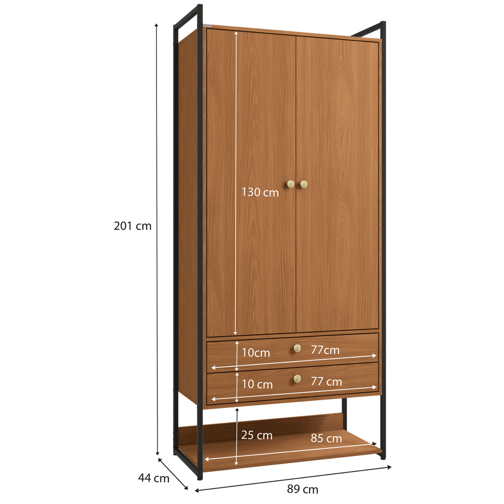 Armário Industrial Closet LI048 Kappesberg 89cm 2 Portas 2 Gavetas Canela e Preto Fosco