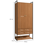 Armário Industrial Closet LI048 Kappesberg 89cm 2 Portas 2 Gavetas Canela e Preto Fosco