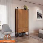 Armário Industrial Closet LI048 Kappesberg 89cm 2 Portas 2 Gavetas Canela e Preto Fosco