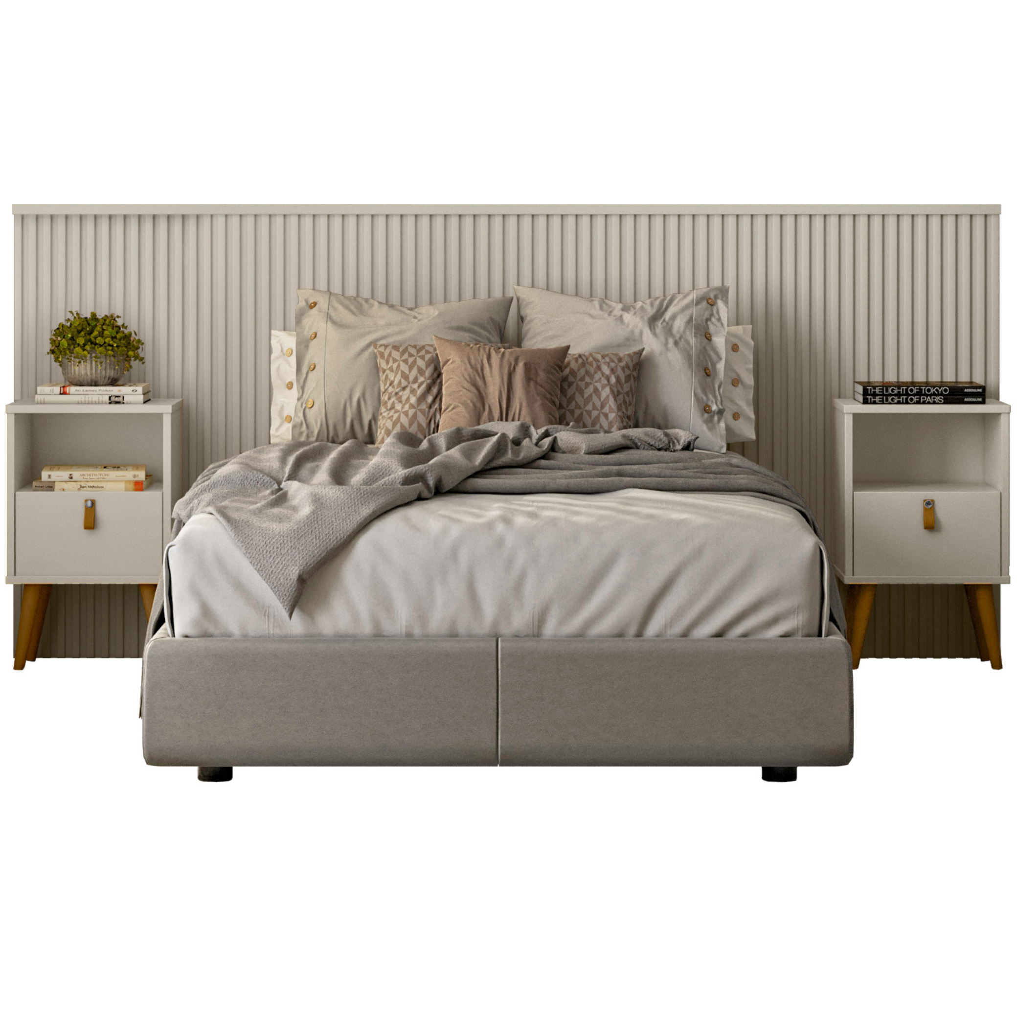 Cabeceira Casal/Queen Laranjeira Linea 241cm com Kit Frame Off White