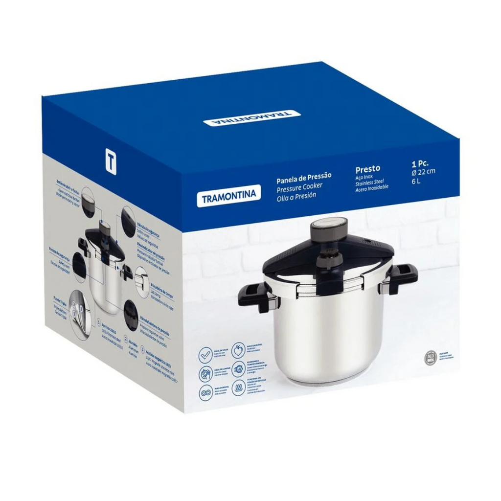 Panela de Pressão Tramontina Presto 6L Fundo Triplo 5 Dispositivos de Segurança