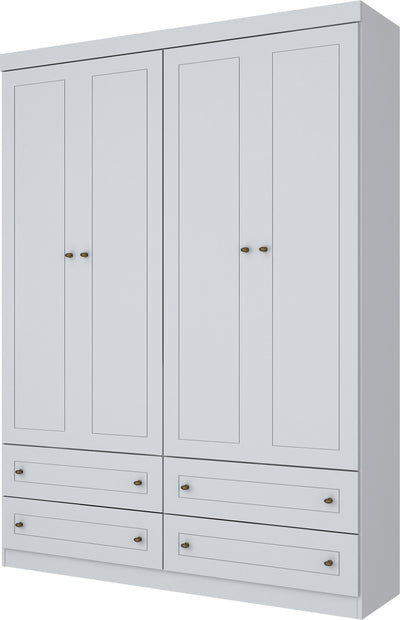 Roupeiro Americano Henn 159cm 4 Portas 4 Gavetas Branco