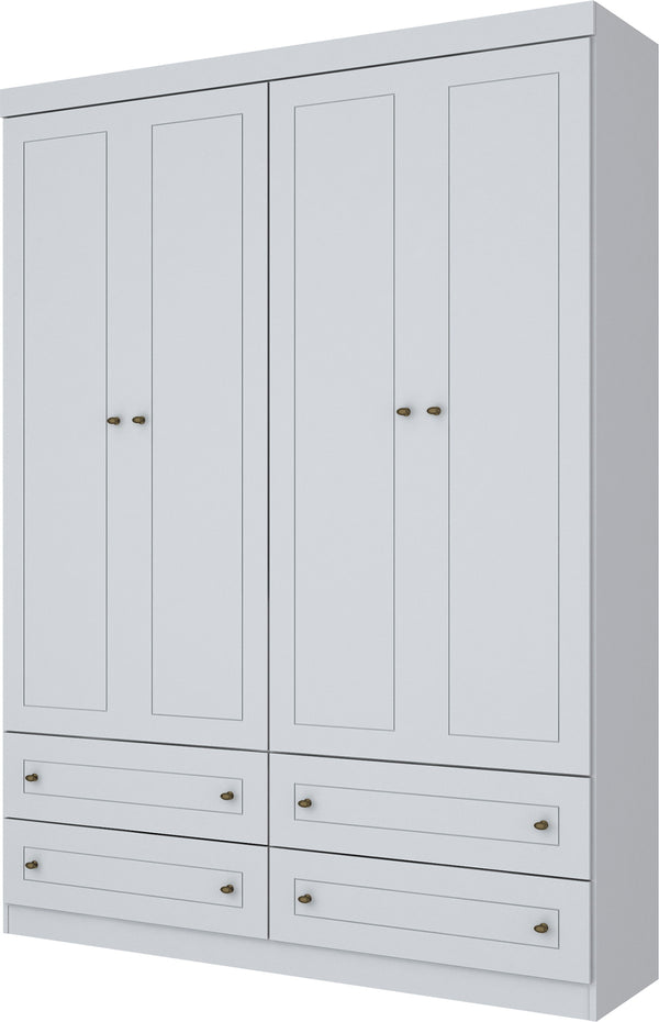 Roupeiro Americano Henn 159cm 4 Portas 4 Gavetas Branco