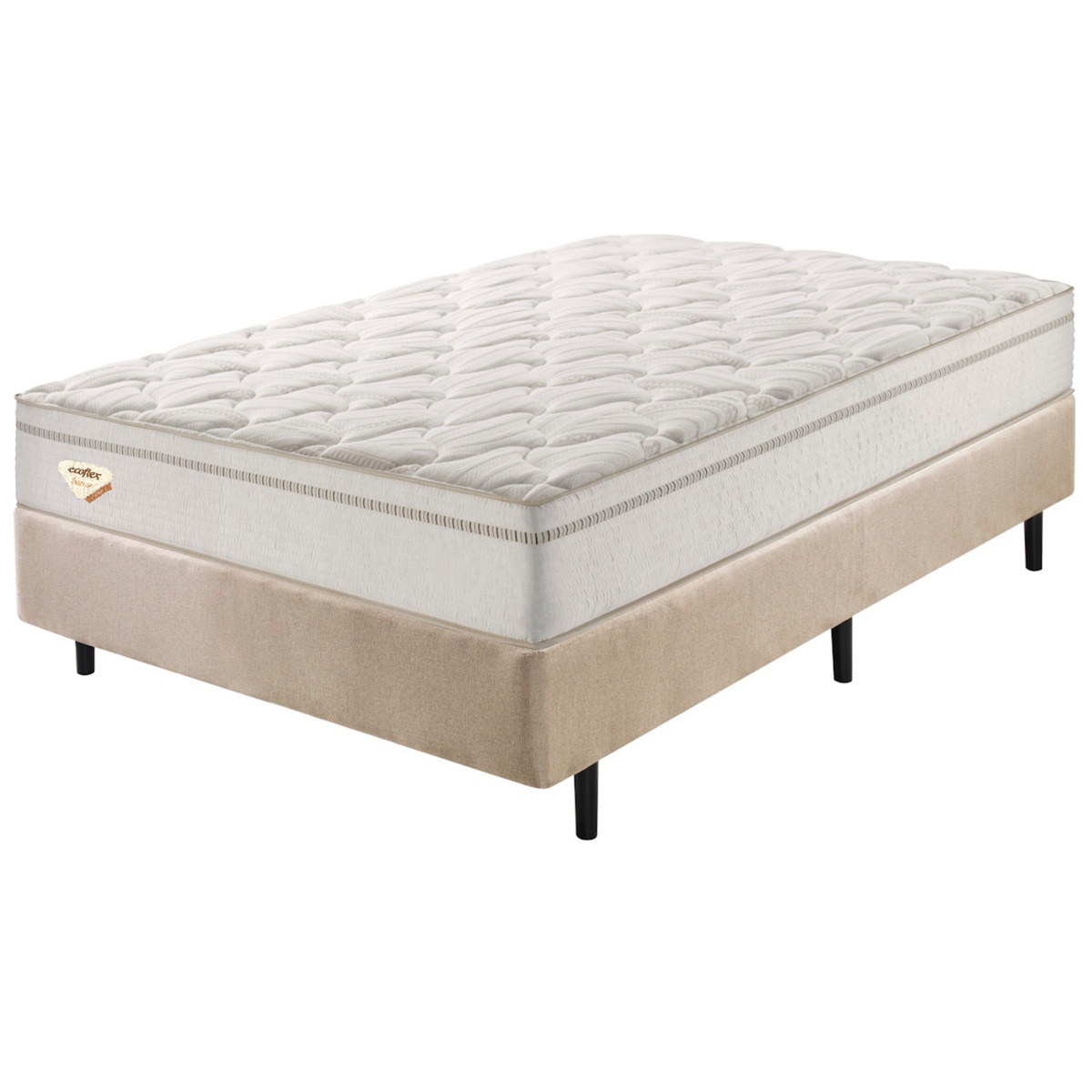 Conjunto Cama Box High Spring Casal Ecoflex 138x188x70cm Molas Superlastic Bege