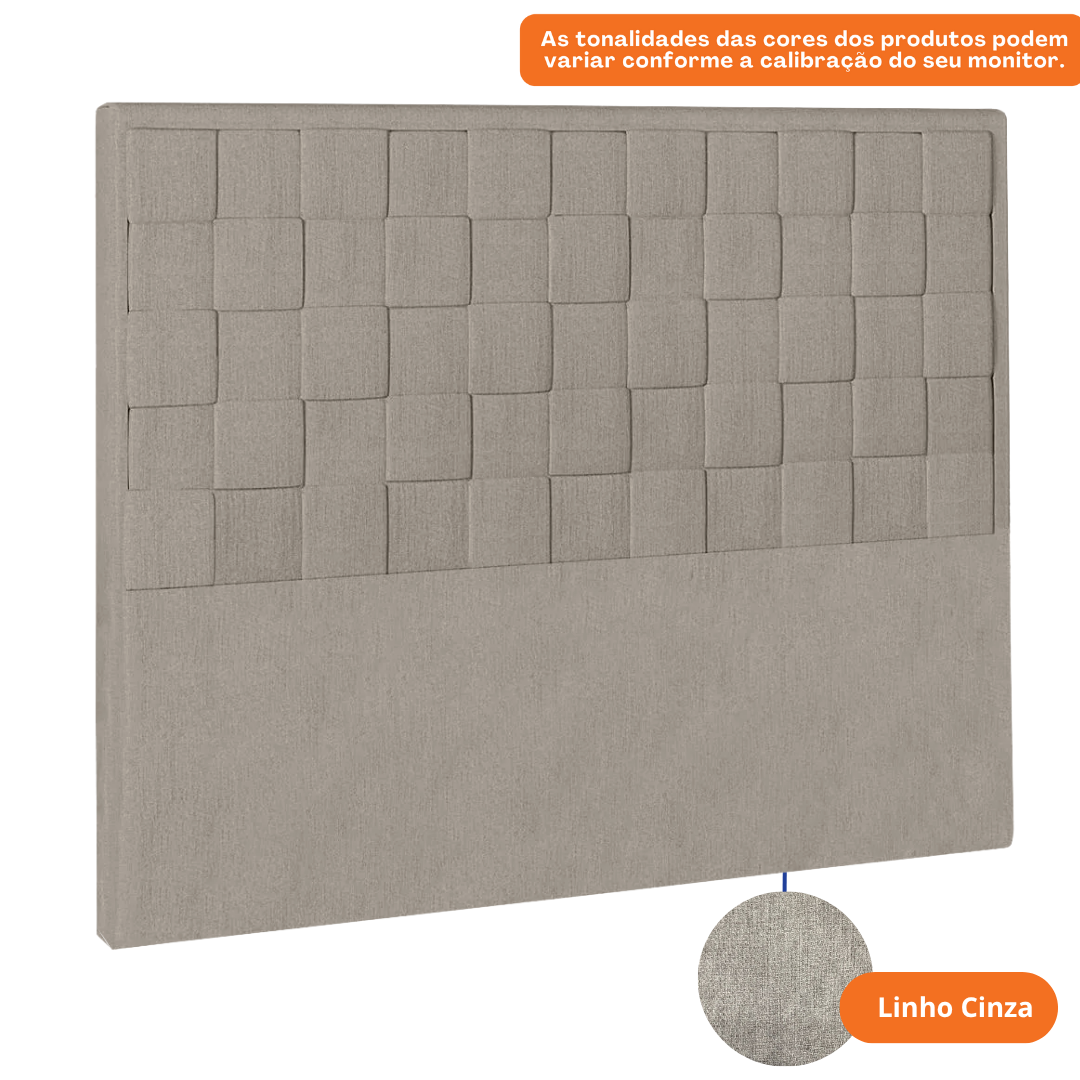 Cabeceira Prisma Perfan 140x12cm Quadrados Linho Cinza
