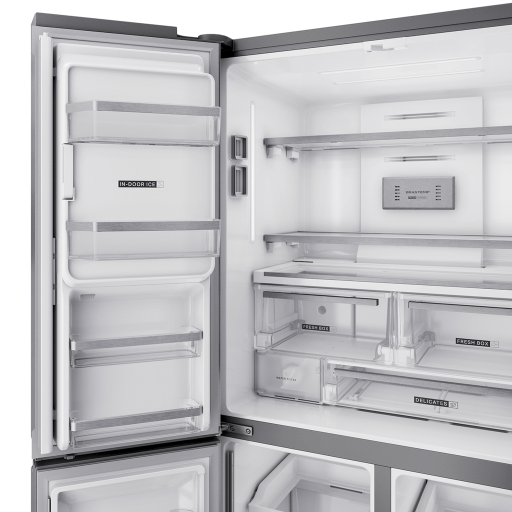 Refrigerador Brastemp 591L BRO90MK MultiDoor Inverter Água e Gelo na Porta Cor Inox 220V