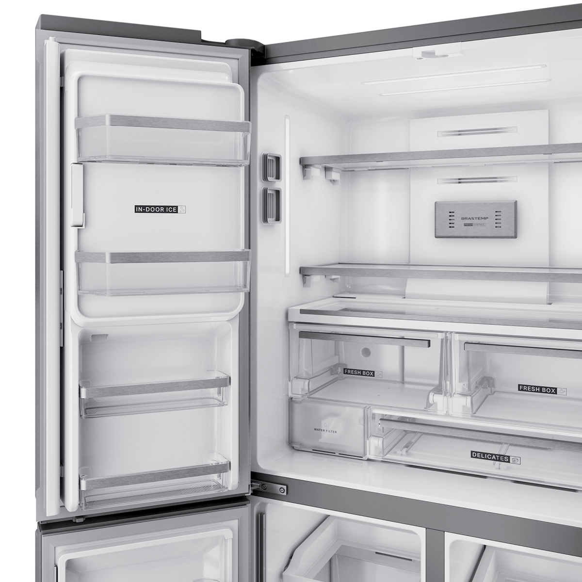 Refrigerador Brastemp 591L BRO90MK MultiDoor Inverter Água e Gelo na Porta Cor Inox 220V