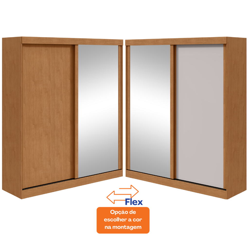 Roupeiro Zeine Lopas 180cm 2 Portas Correr com Espelho Flex Amêndoa e Off White