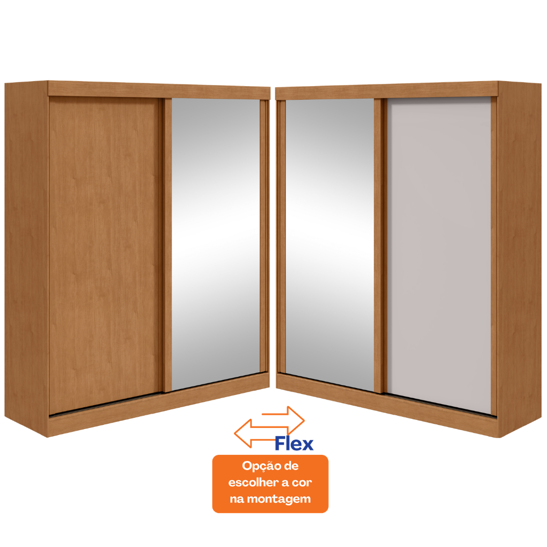 Roupeiro Zeine Lopas 180cm 2 Portas Correr com Espelho Flex Amêndoa e Off White