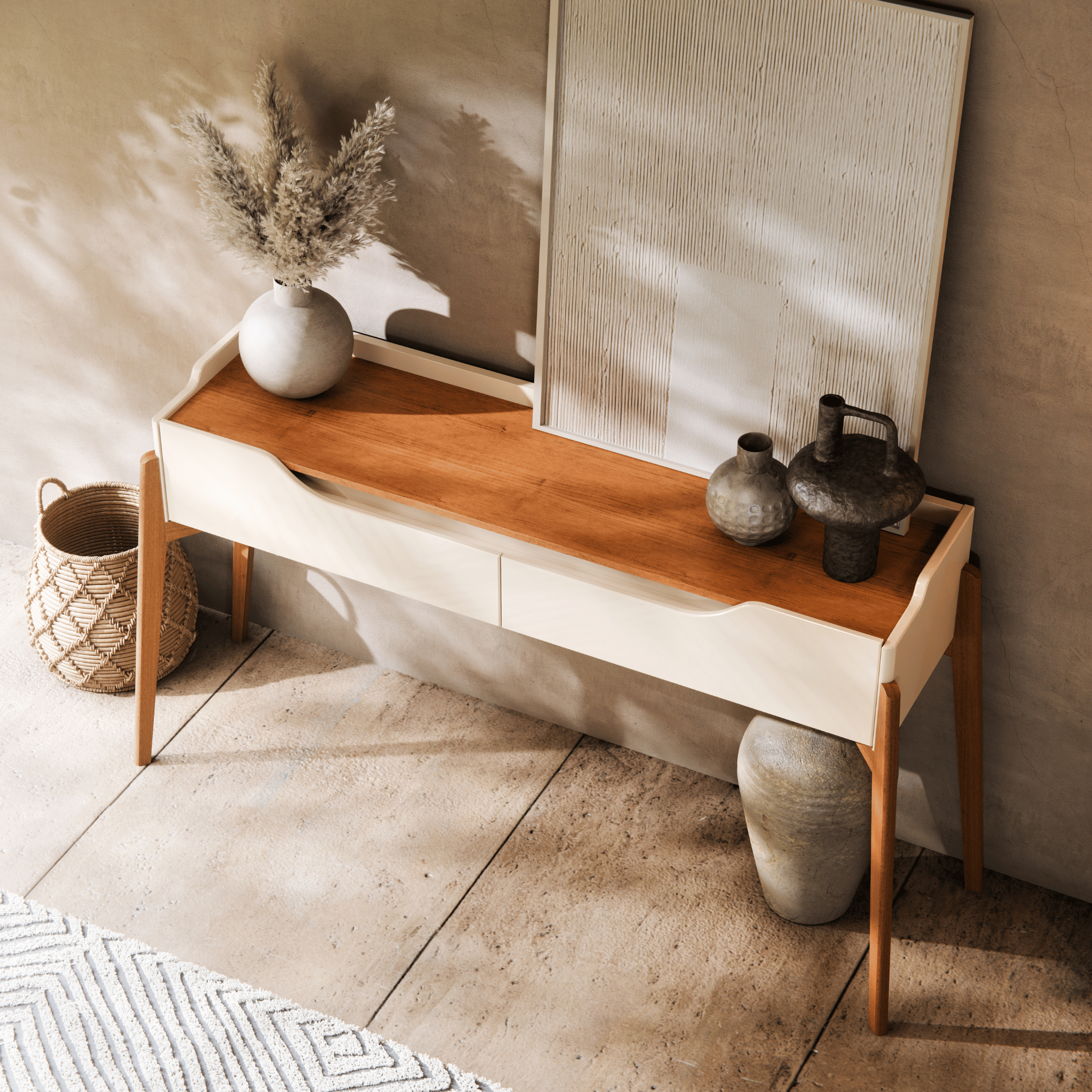 Aparador Studio 140cm Imcal 2 Gavetas Off White e Nature
