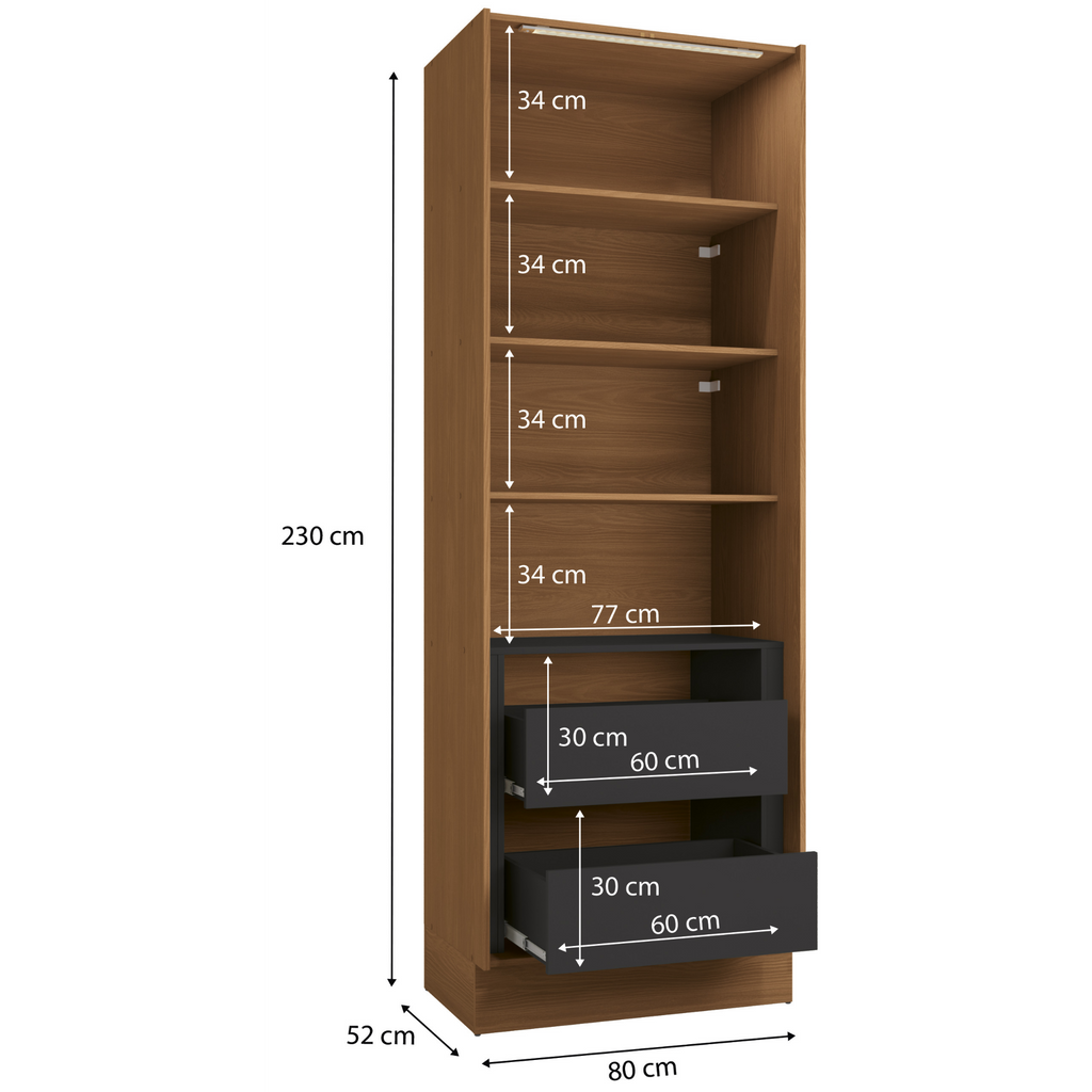 Cristaleira Vibra Kappesberg 80cm 2 Portas com LED Canela e Grafite