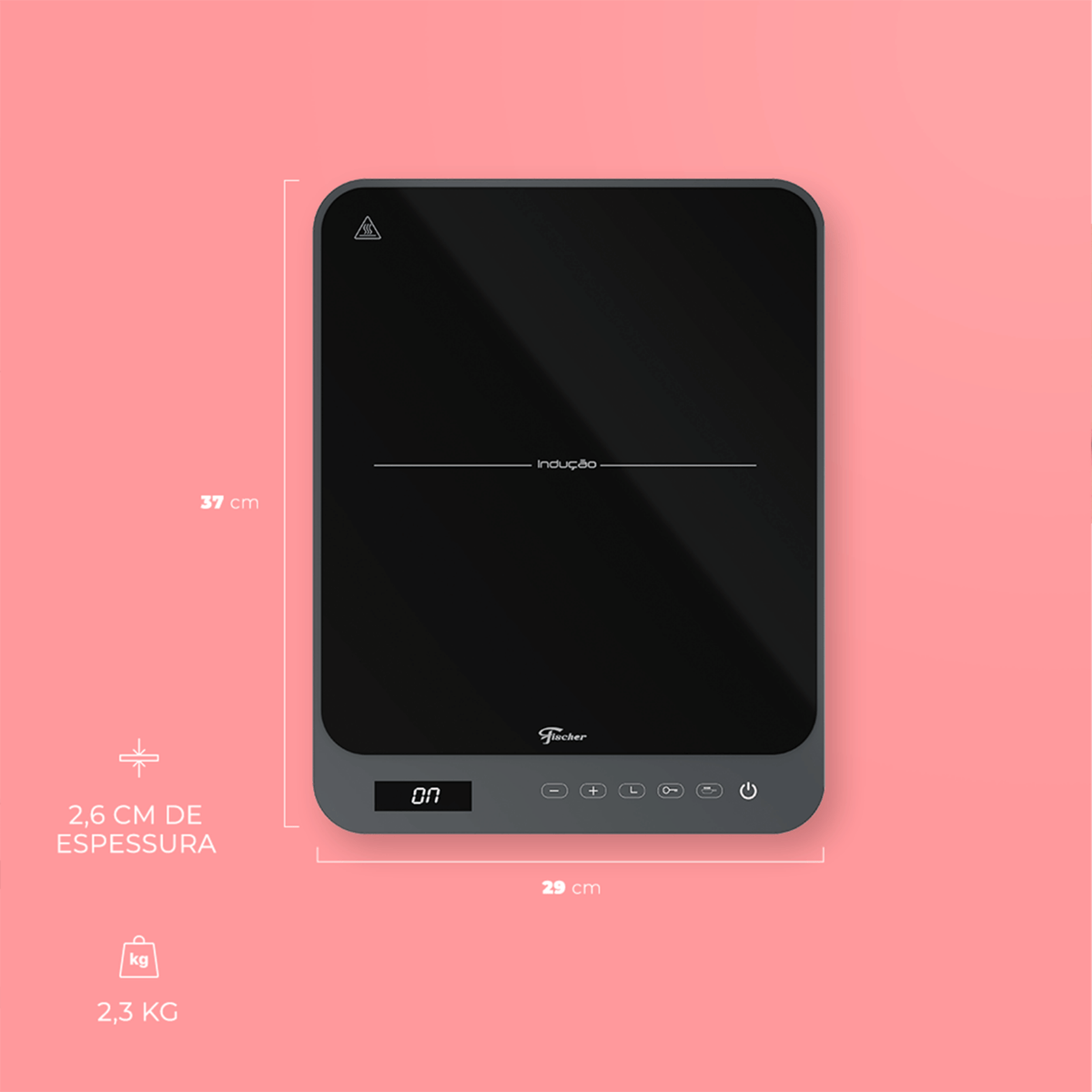 Cooktop Indução Portátil Fischer 1 Boca Mesa Vitrocerâmica Touch Screen Preto Bivolt