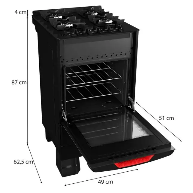 Fogão 4 bocas Mueller MFV4BF com Mesa de Vidro e grades de Ferro Fundido Preto Fosco Bivolt