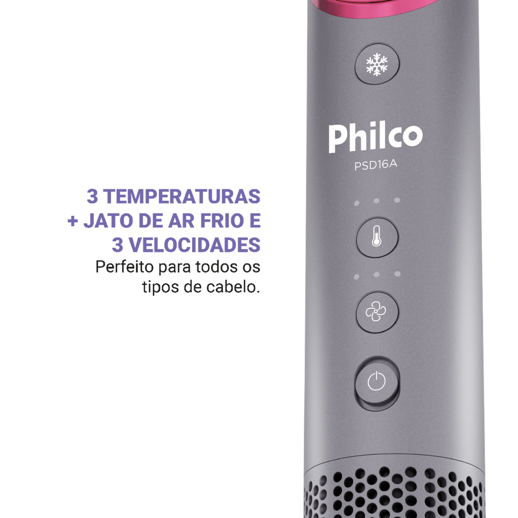 Secador de Cabelo Philco Tecnologia Fast Dry 1450W Cinza e Rosa 220V
