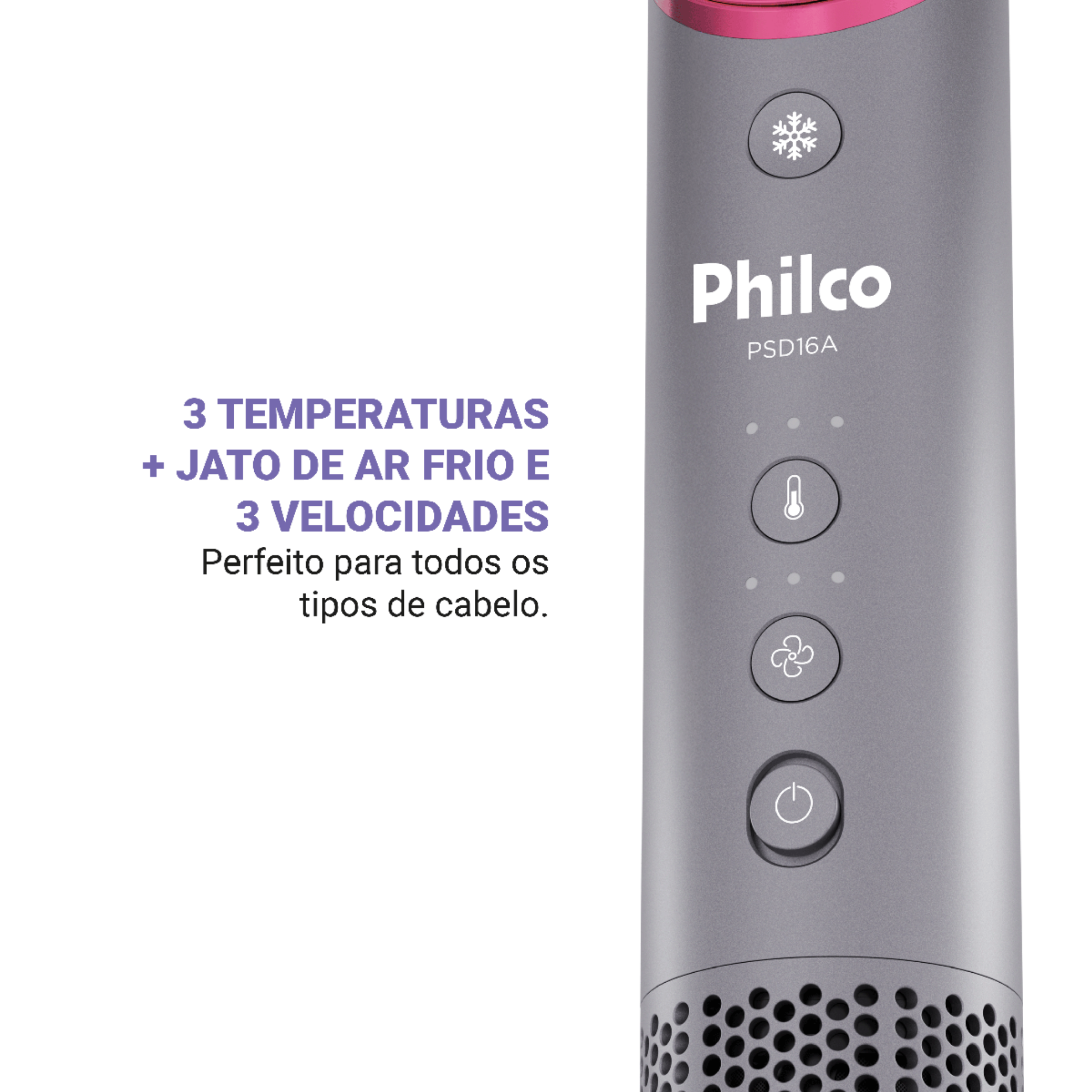 Secador de Cabelo Philco Tecnologia Fast Dry 1450W Cinza e Rosa 220V
