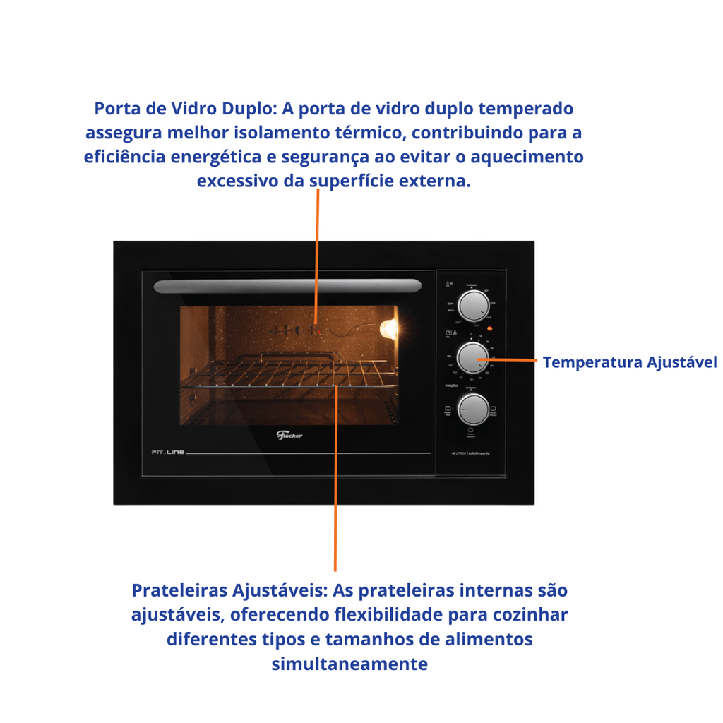 Forno de Embutir Elétrico Fischer 48L Fit Line Preto 220V