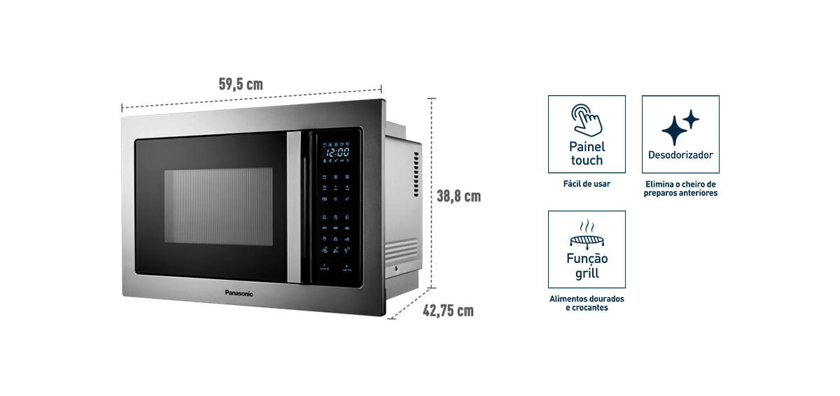 Micro-ondas De Embutir Panasonic 30L Painel Easy Touch Inox 220V