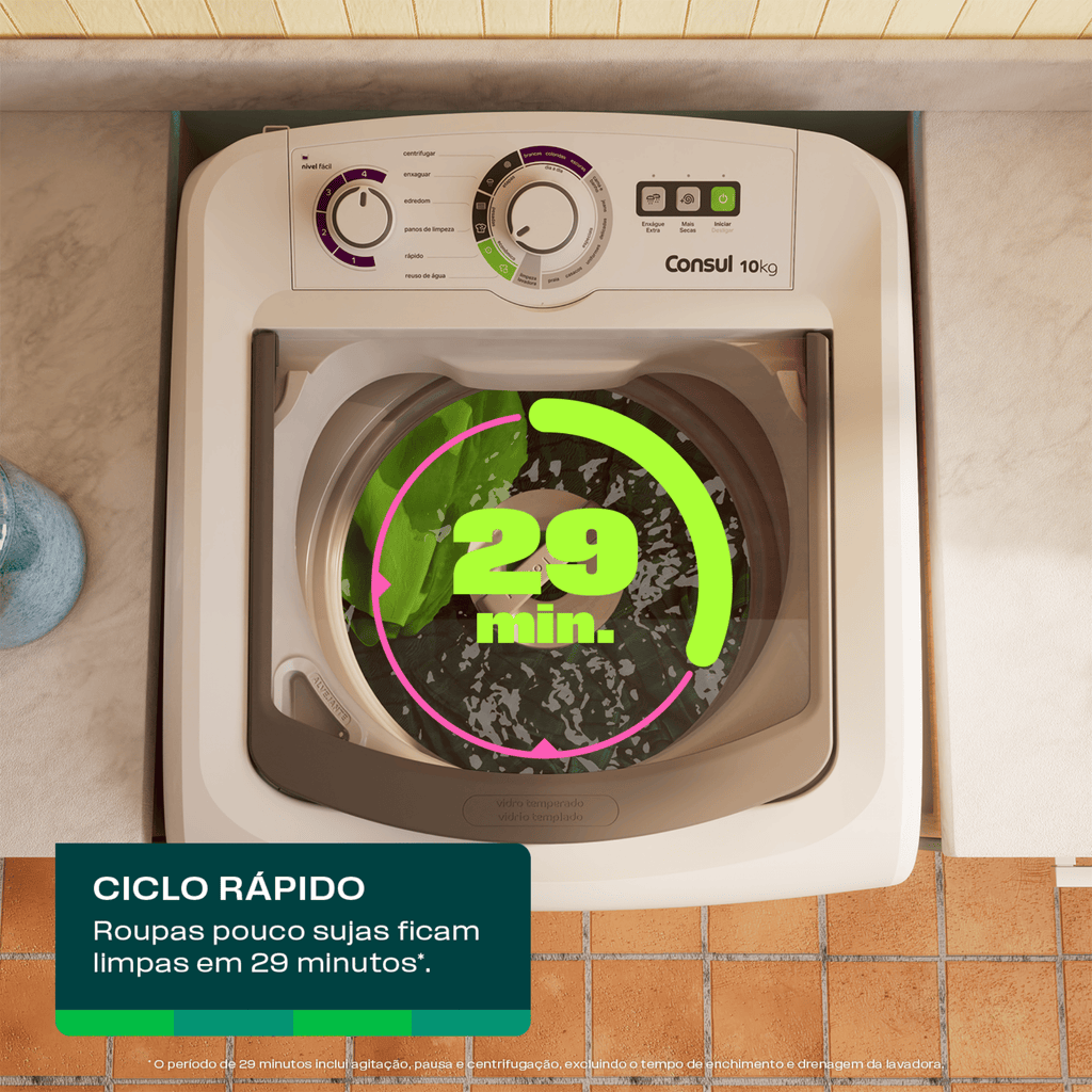Lavadora de Roupas Consul 10Kg CWB10B Dosagem Econômica Branco 220V