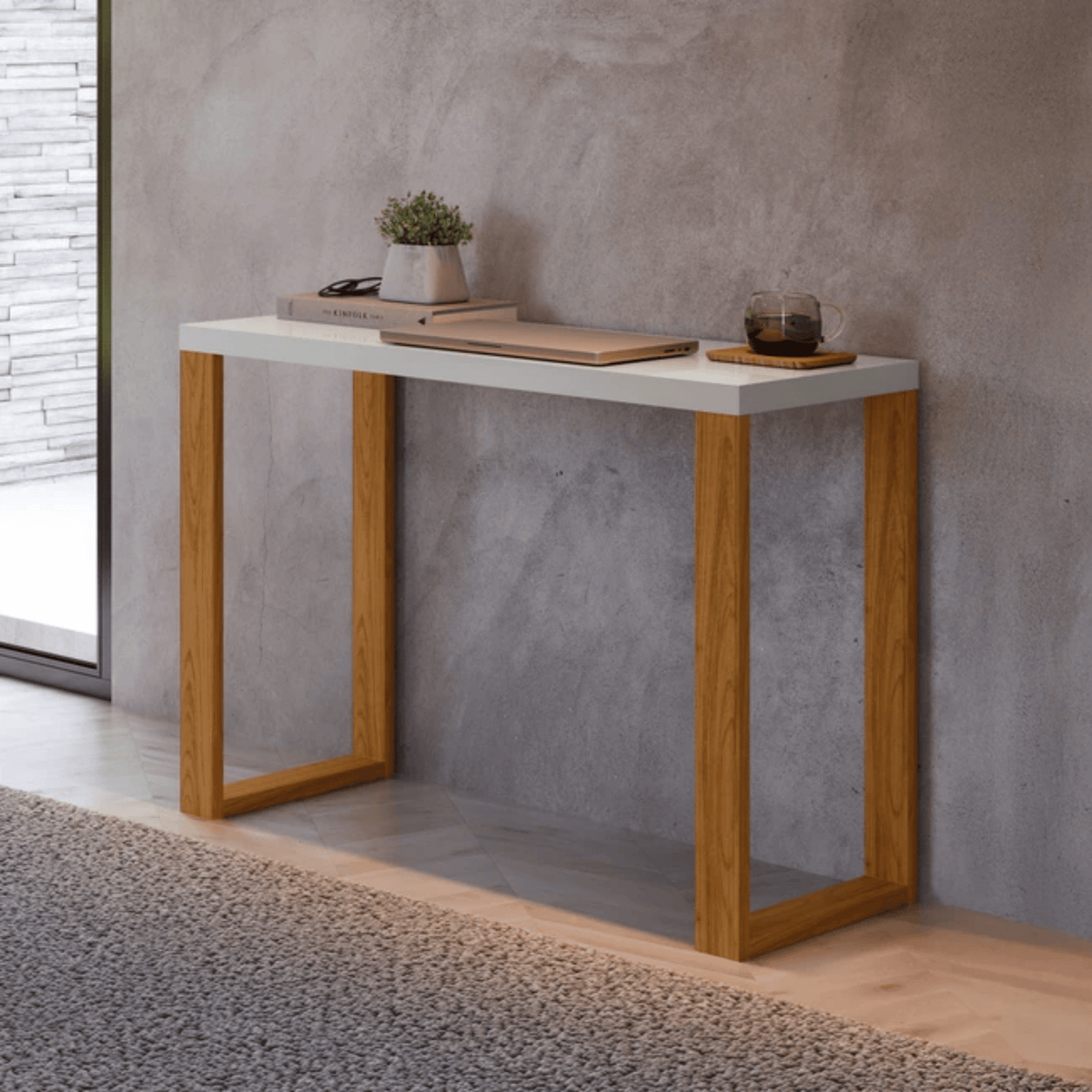 Escrivaninha Dalla Costa F11 90cm 100% MDF Off White e Freijó