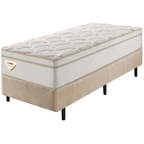 Conjunto Cama Box High Spring Linen Solteiro Queen Ecoflex 96x203x58cm Molas Superlastic Bege