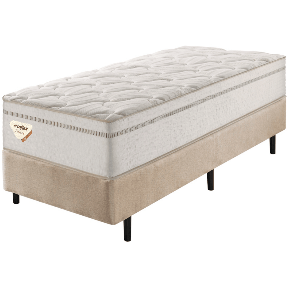 Conjunto Cama Box High Spring Linen Solteiro Queen Ecoflex 96x203x58cm Molas Superlastic Bege