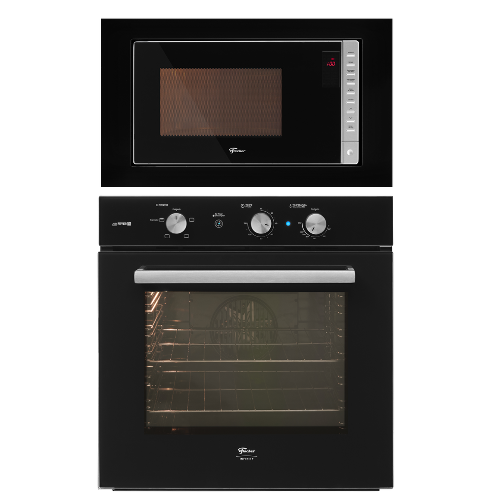 Kit Fischer de Embutir Forno Elétrico Infinity 78L com Air Fryer + Micro-ondas 25L Fit Line Preto 220V