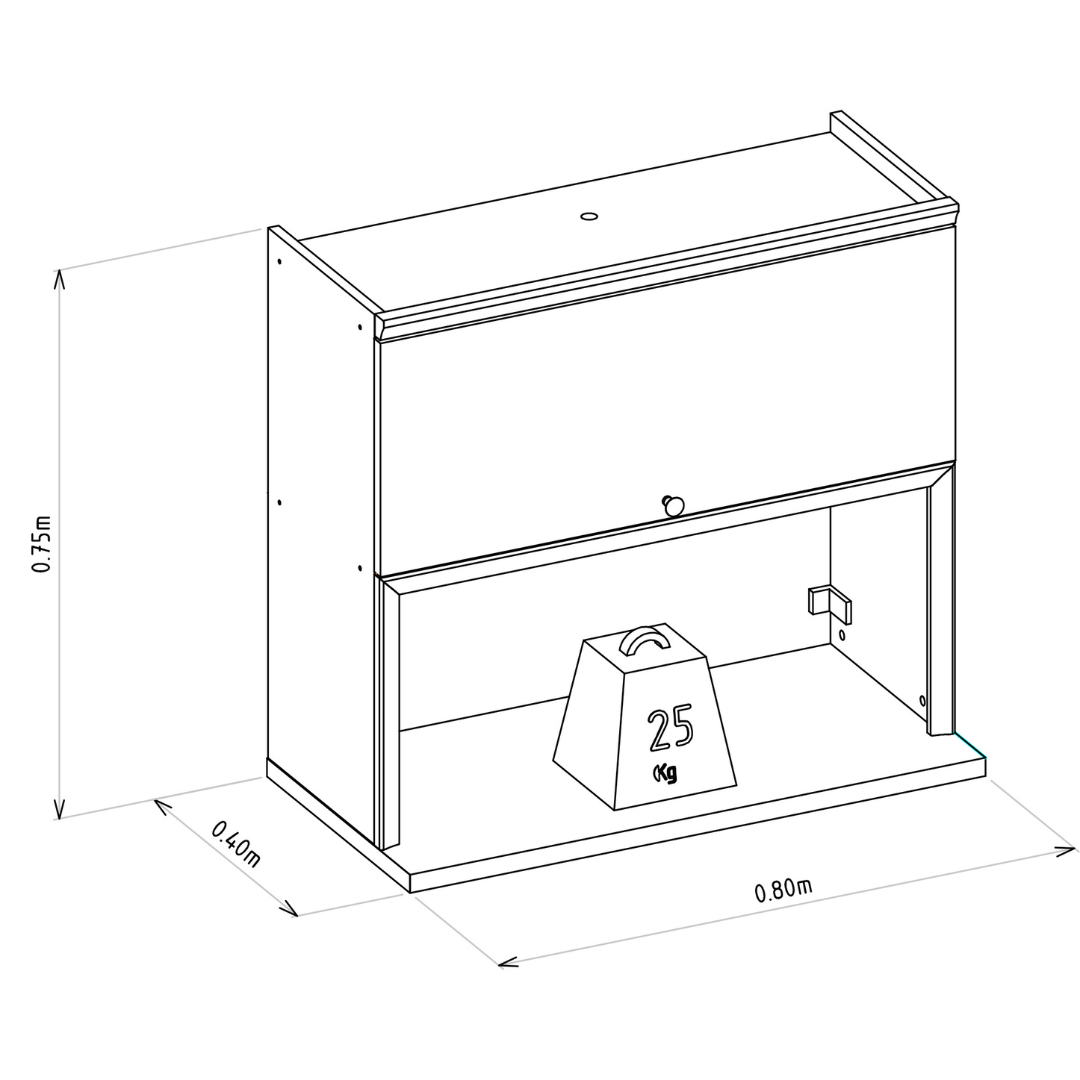 Armário Aéreo de Cozinha Selene Linea 100% MDF 1 Porta Basculante 1 Nicho 80cm Jequitibá e Off White