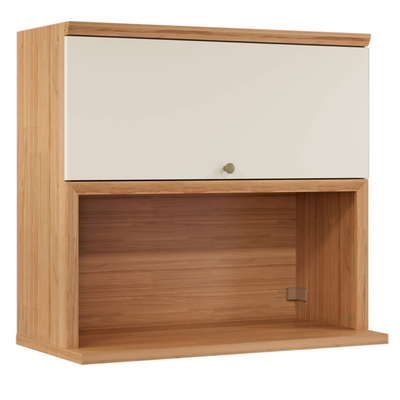 Armário Aéreo de Cozinha Selene Linea 100% MDF 1 Porta Basculante 1 Nicho 80cm Jequitibá e Off White