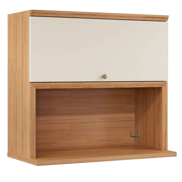 Armário Aéreo de Cozinha Selene Linea 100% MDF 1 Porta Basculante 1 Nicho 80cm Jequitibá e Off White
