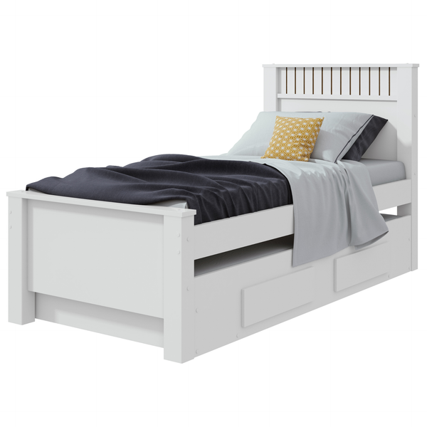 Cama Solteiro Bibox Athenas Lopas Cama Auxiliar e 2 Gavetas Branco