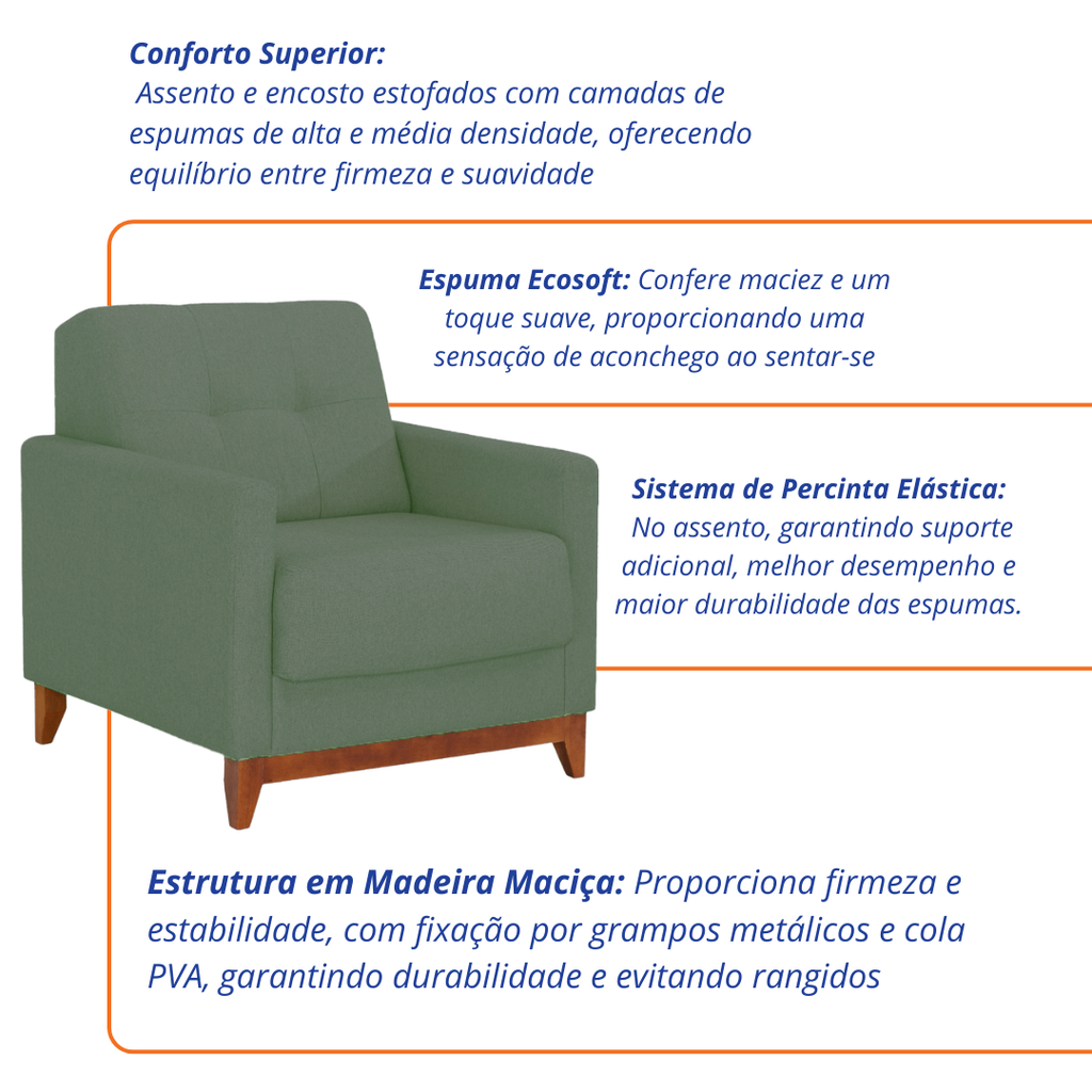 Poltrona 96cm Herval MH4219 Base Madeira Verde