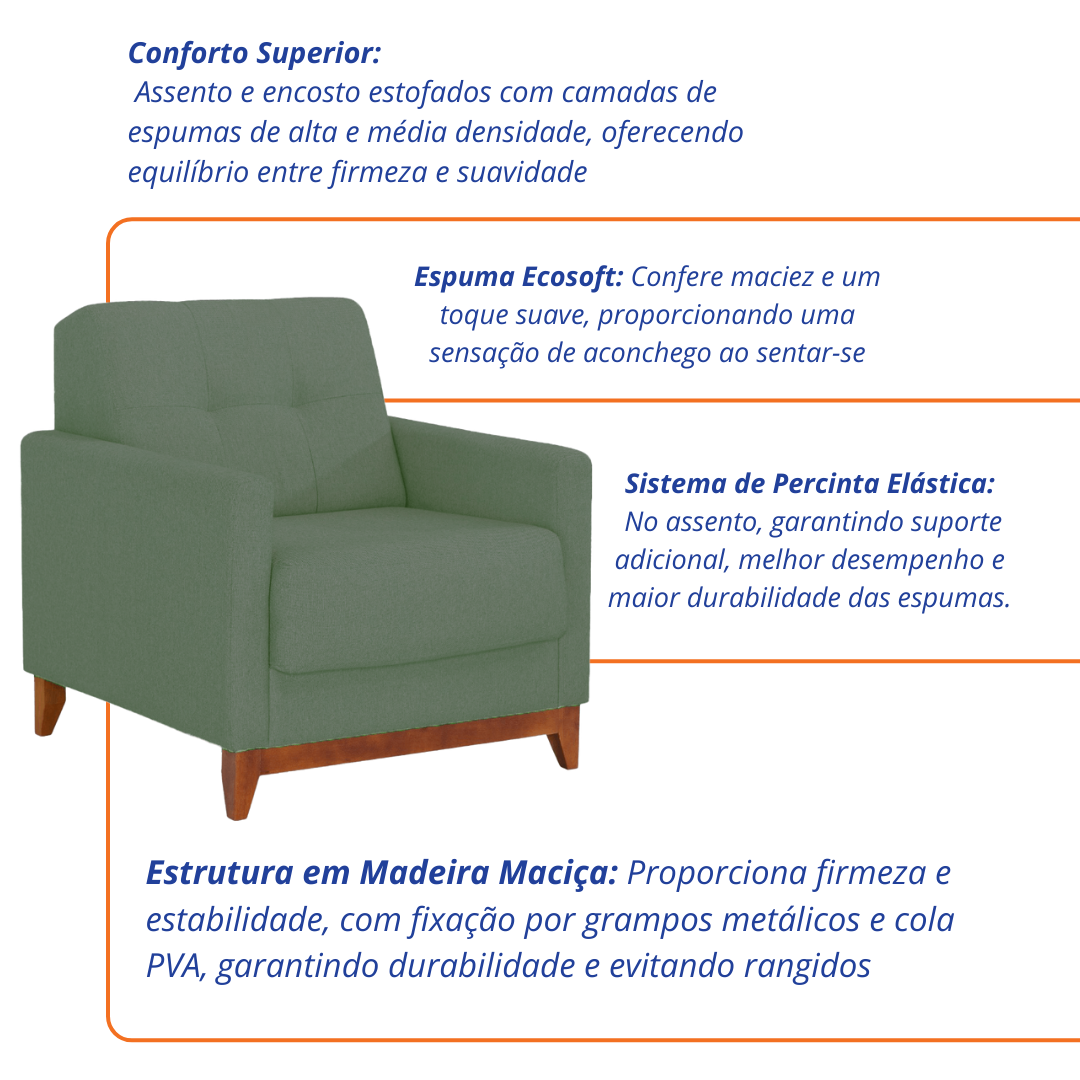 Poltrona 96cm Herval MH4219 Base Madeira Verde