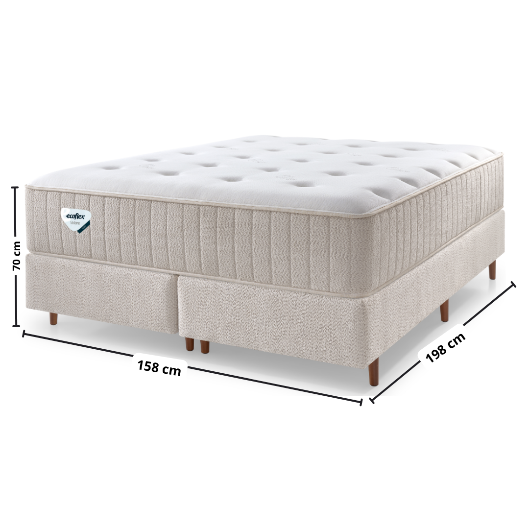 Conjunto Cama Box Geo Queen Ecoflex 158x198x70cm Molas PZ3 Bege