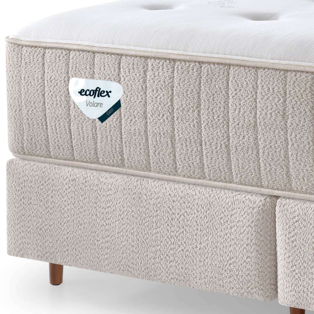 Conjunto Cama Box Geo Queen Ecoflex 158x198x70cm Molas PZ3 Bege