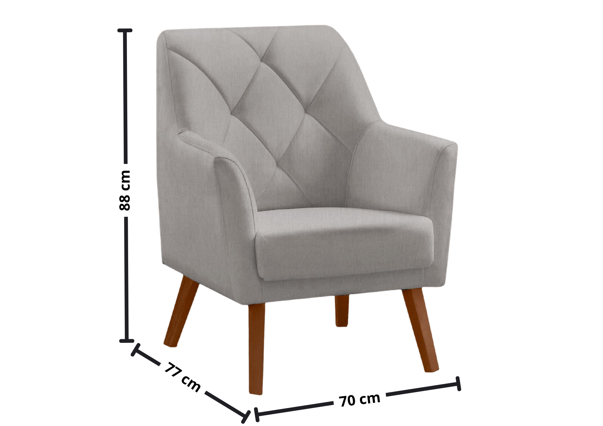 Poltrona Grecia 70cm Konfort Pés Trapézio Castanho Linho Cinza