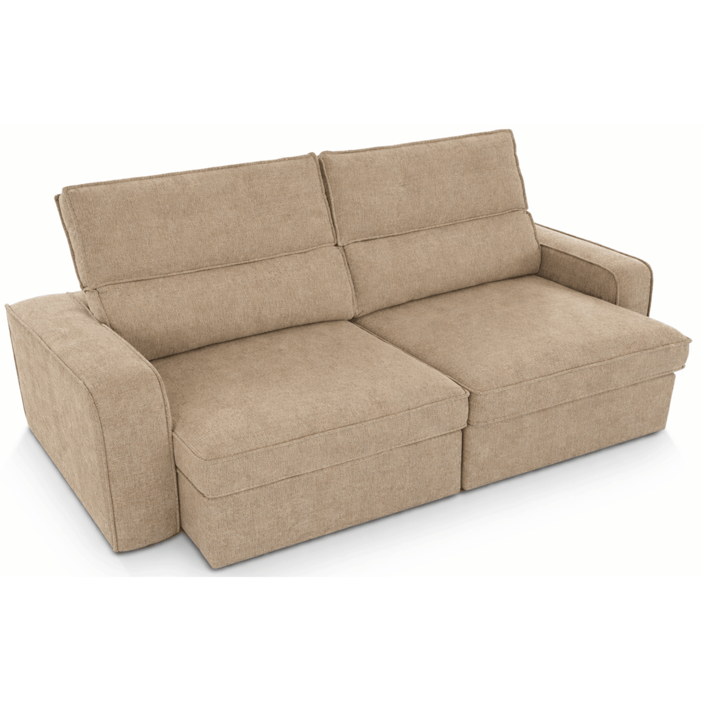 Sofá Perseu 228cm Matielo 2 Assentos Retráteis com Encostos Reclináveis Linho Cappuccino