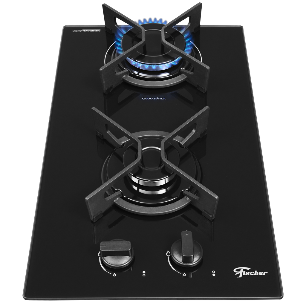 Cooktop à Gás Fischer 2 Bocas Fit Line Trempe Iron Preto Bivolt