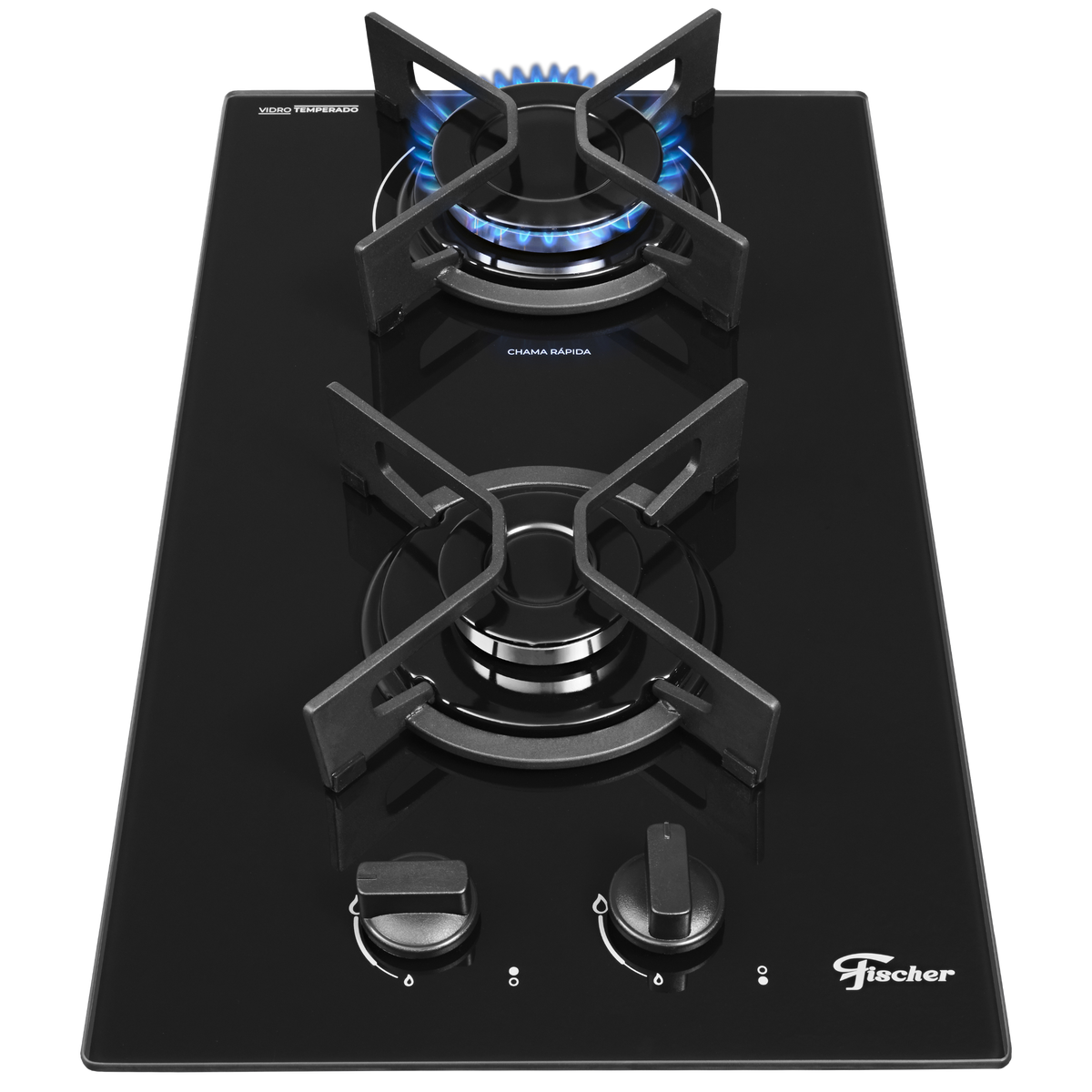 Cooktop à Gás Fischer 2 Bocas Fit Line Trempe Iron Preto Bivolt