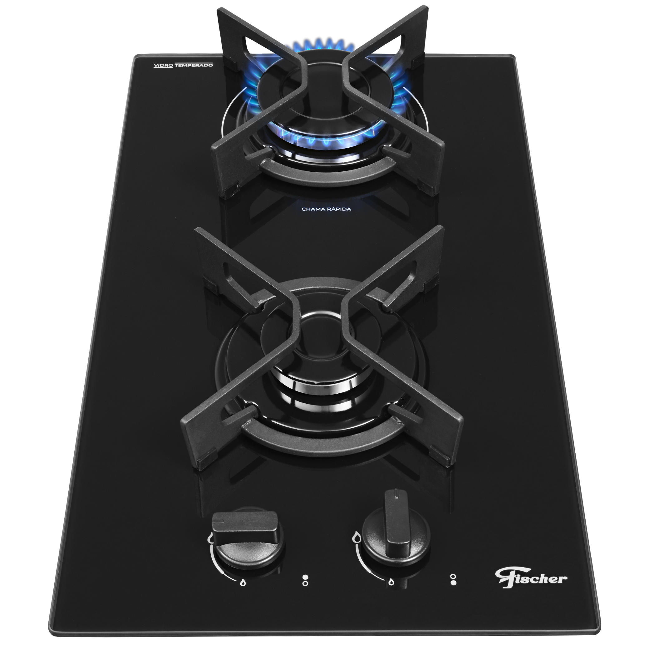 Cooktop à Gás Fischer 2 Bocas Fit Line Trempe Iron Preto Bivolt