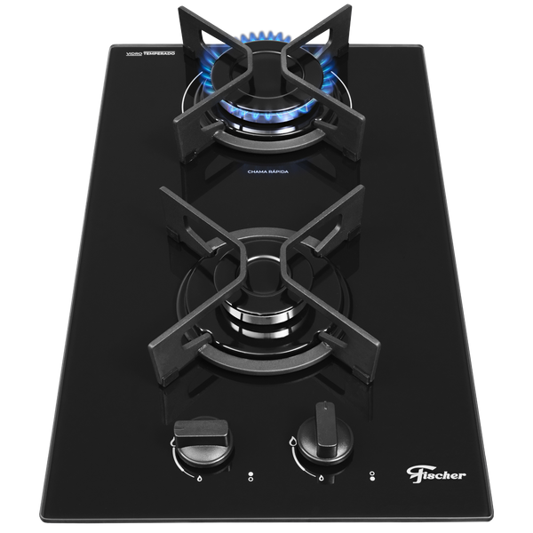 Cooktop à Gás Fischer 2 Bocas Fit Line Trempe Iron Preto Bivolt