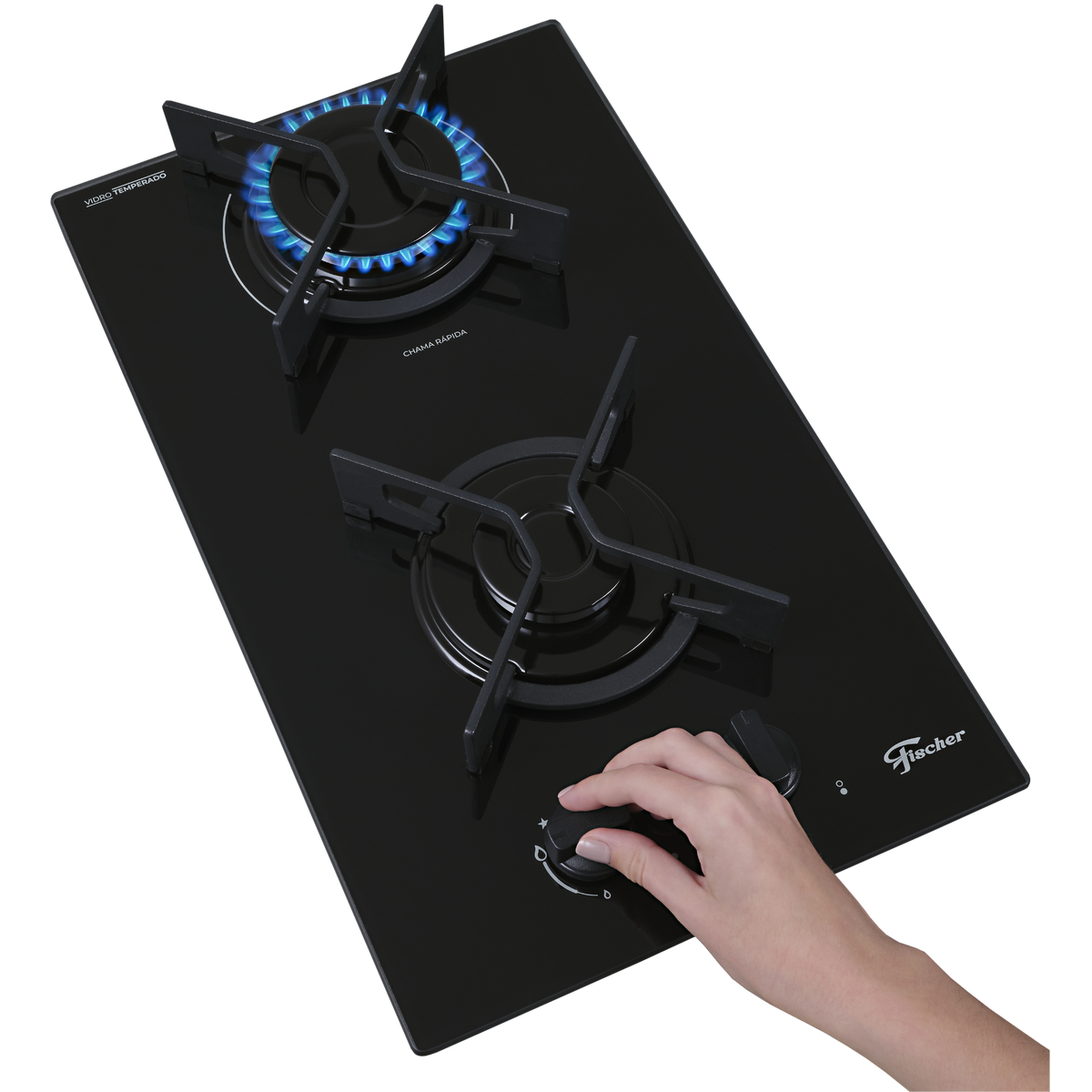 Cooktop à Gás Fischer 2 Bocas Fit Line Trempe Iron Preto Bivolt