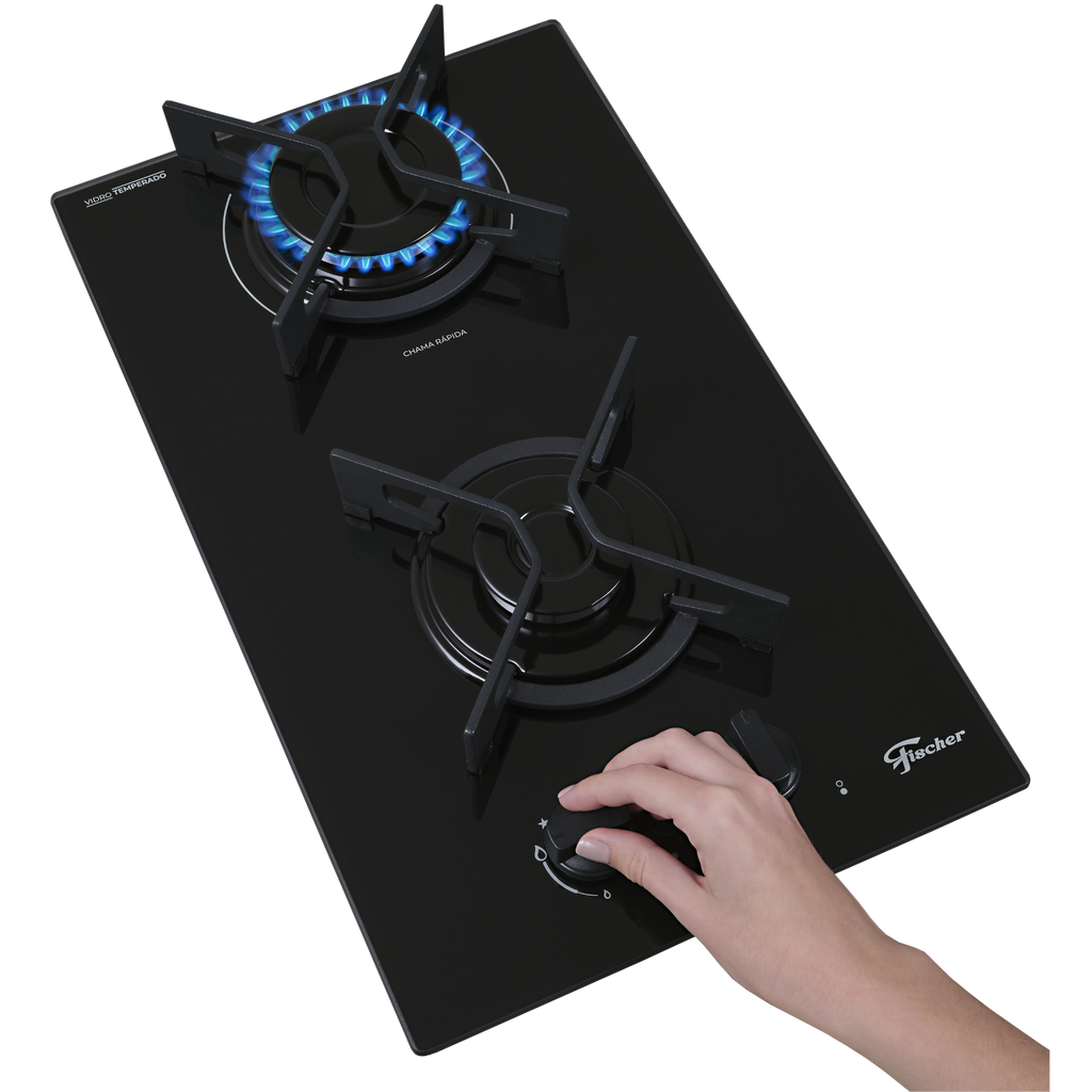 Cooktop à Gás Fischer 2 Bocas Fit Line Trempe Iron Preto Bivolt