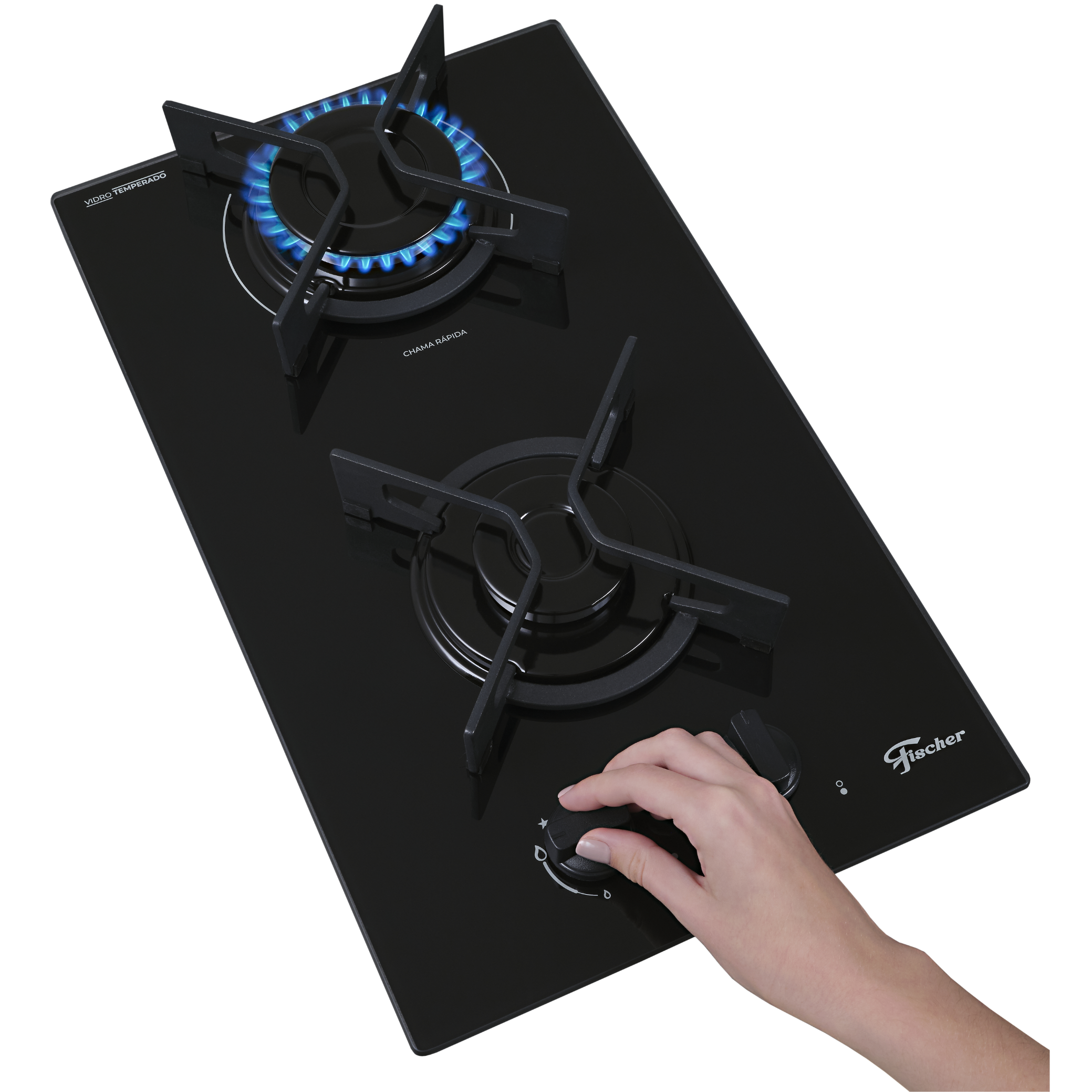 Cooktop à Gás Fischer 2 Bocas Fit Line Trempe Iron Preto Bivolt