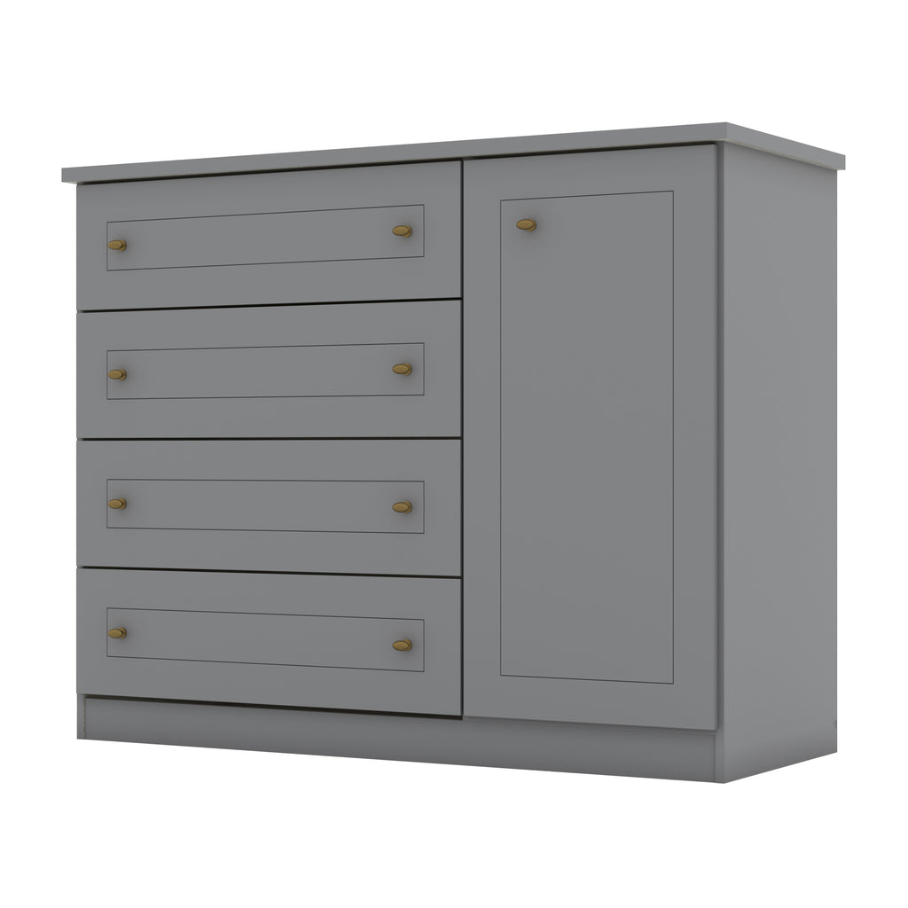 Cômoda Americana Henn 4 Gavetas 1 Porta Cinza