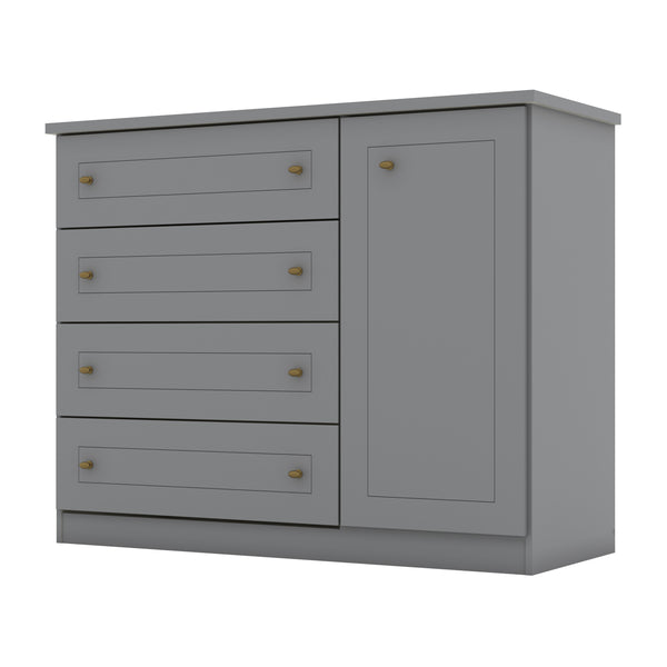 Cômoda Americana Henn 4 Gavetas 1 Porta Cinza