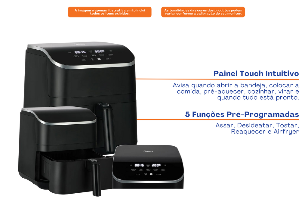Fritadeira Elétrica Sem Óleo Air Fryer 5,5L Midea GrandGourmet Digital Preto 220V