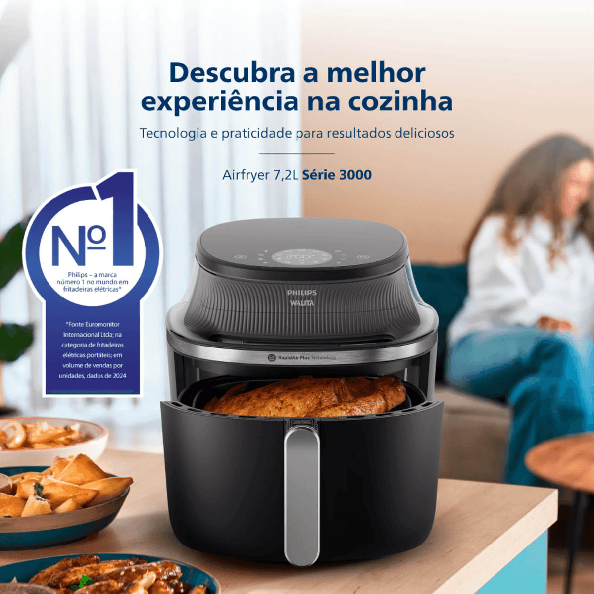 Fritadeira Elétrica Sem Óleo AirFryer 7,2L Philips Walita Série 3000 Preto 220V