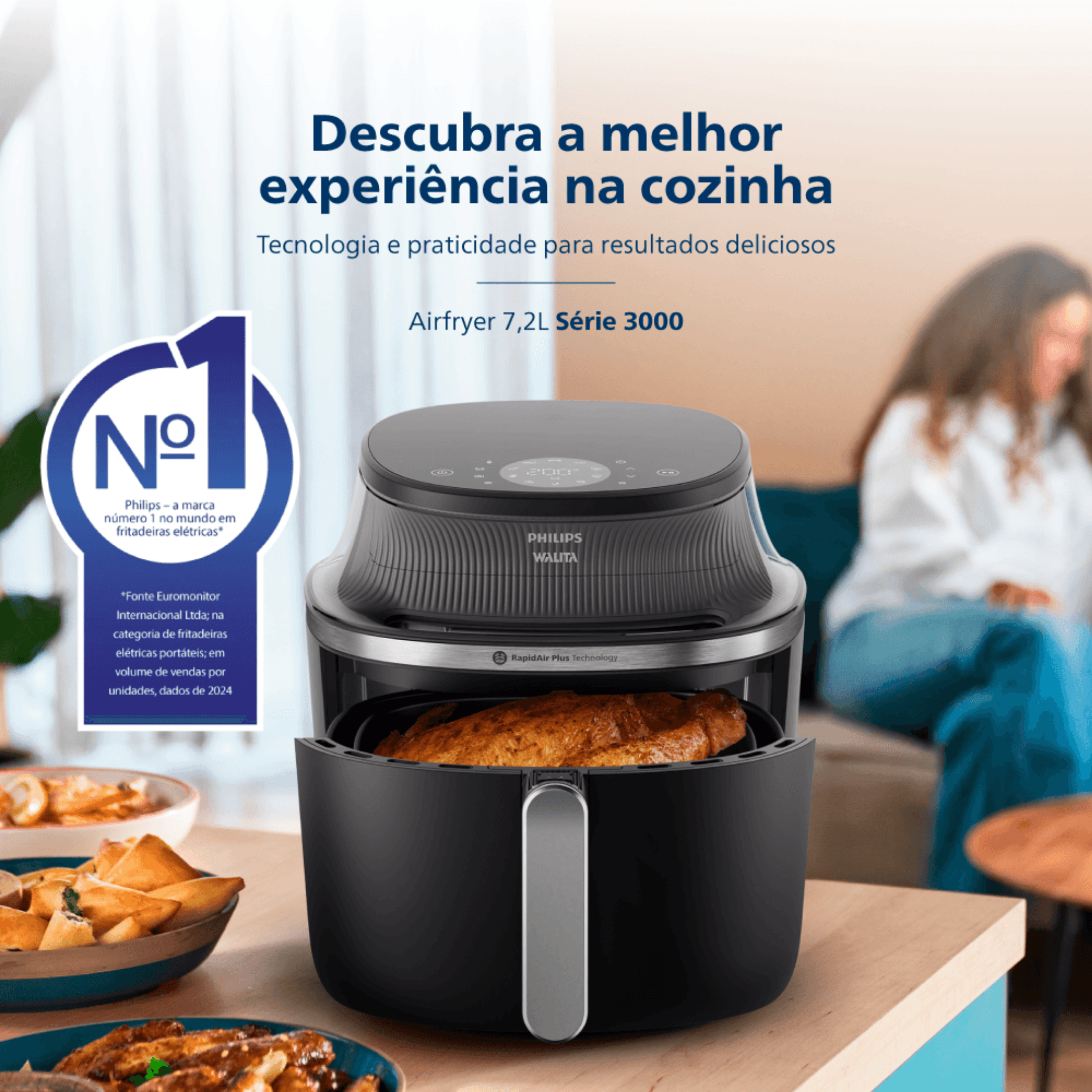 Fritadeira Elétrica Sem Óleo AirFryer 7,2L Philips Walita Série 3000 Preto 220V