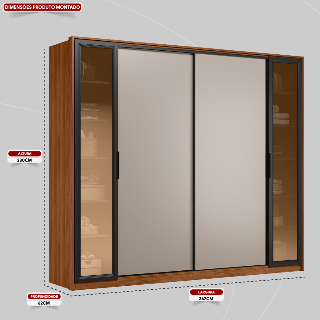 Roupeiro Laredo Demóbile 267cm 4 Portas 4 Gavetas Flex Nogueira/Nude
